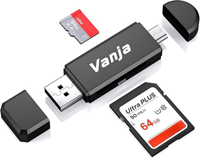 Vanja SD Card Reader USB Camera SD Card Adapter for Micro SD SDXC SDHC MMC UHS-I Cards, Memory Card Reader Support Android/PC/Laptop, Plug & Play