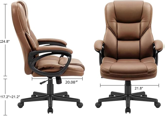 Furmax Office Executive Chair High Back Adjustable Managerial Home Desk Chair, Swivel Computer PU Leather Chair with Lumbar Support (2, Light Brown)