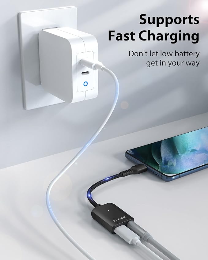 Stouchi USB C to 3.5mm Headphone and Charger Adapter, 2 in 1 USB-C to Aux Audio Jack with 30W Safe Fast Charging Hi-res DAC for iPhone 17/16 /15, Pixel 9/8 /7/6, iPad,Galaxy S25 S24 S23 Ultra (Black)