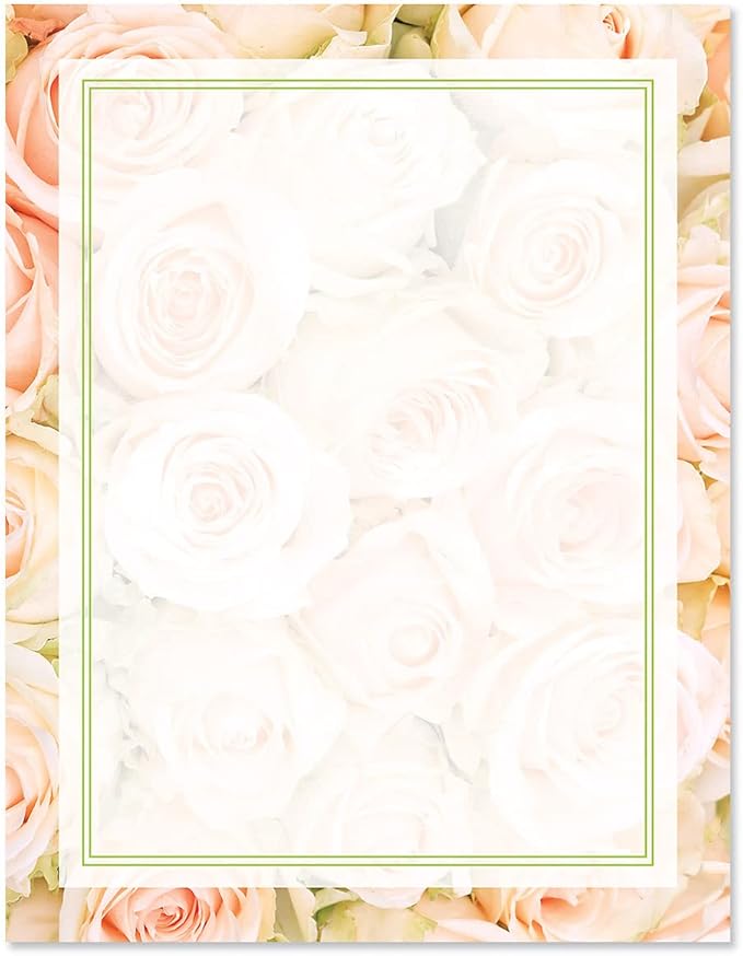 Current Pale Pink Rose Floral Letter Paper - Spring Stationery Papers With Decorative Rose Border, Printable Holiday, Wedding & Bridal Shower, & Invitation Sheets, Set of 25, 8 1/2" x 11"