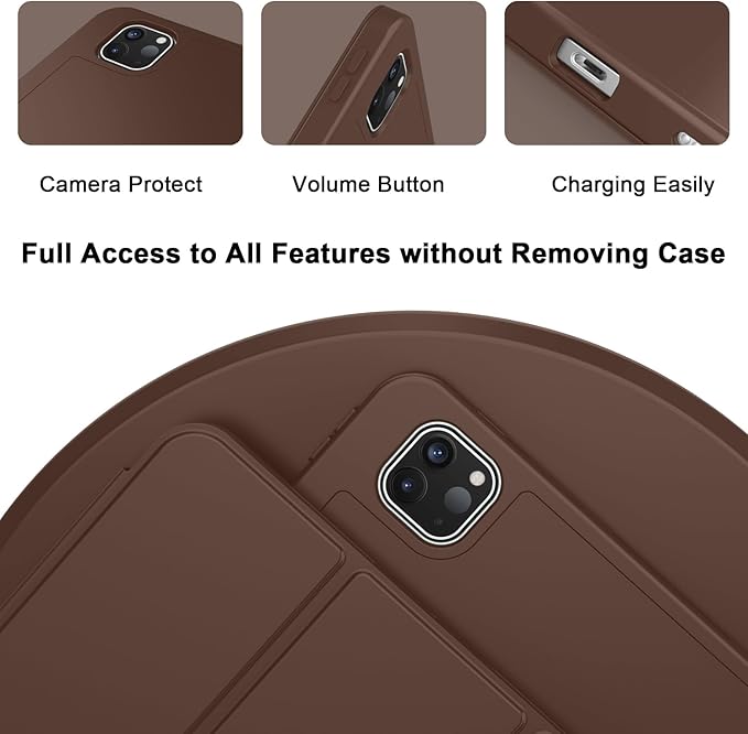 ZryXal iPad Pro 11 Inch Case (M5) 2025/ (M4) 2024 (Model: A2836/A2837/A3006), Trifold Stand Smart Cover with Pencil Holder and Soft TPU Back, Auto Wake/Sleep (Chocolate)