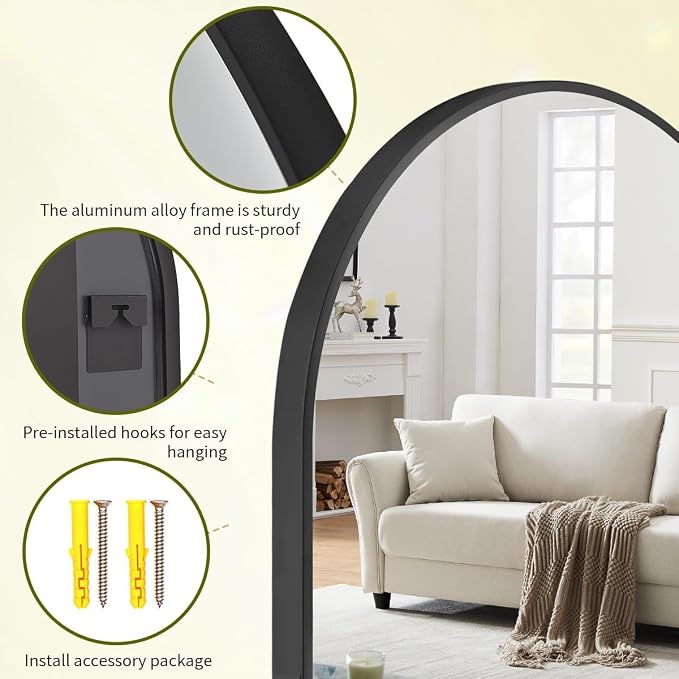 BEAUTYPEAK 20"x28" Arch Bathroom Mirror, Wall Mounted Vanity Metal Frame Mirror for Bedroom, Entryway, Living Room, Black