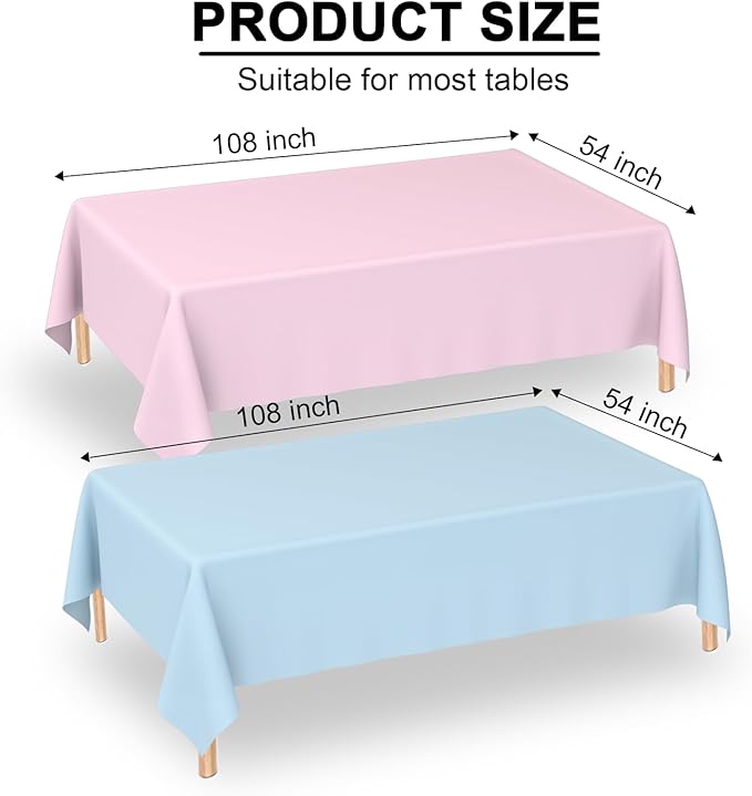 WNINK 2 Pack Gender Reveal Plastic Tablecloths, Disposable Rectangle Pink and Blue Pastel Tablecloth, Table Covers for Boy or Girl Gender Reveal Party Baby Shower Birthday Party Decorations 54" x 108"