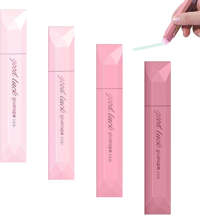 4PCS Double Sided Tape Pen, Strong Double Sided Tape Pens, New Gradient Color Double Side Tape Roller for Gift Wrapping, Junk Journals, Essential Scrapbooking Supplies, School Office (Pink)