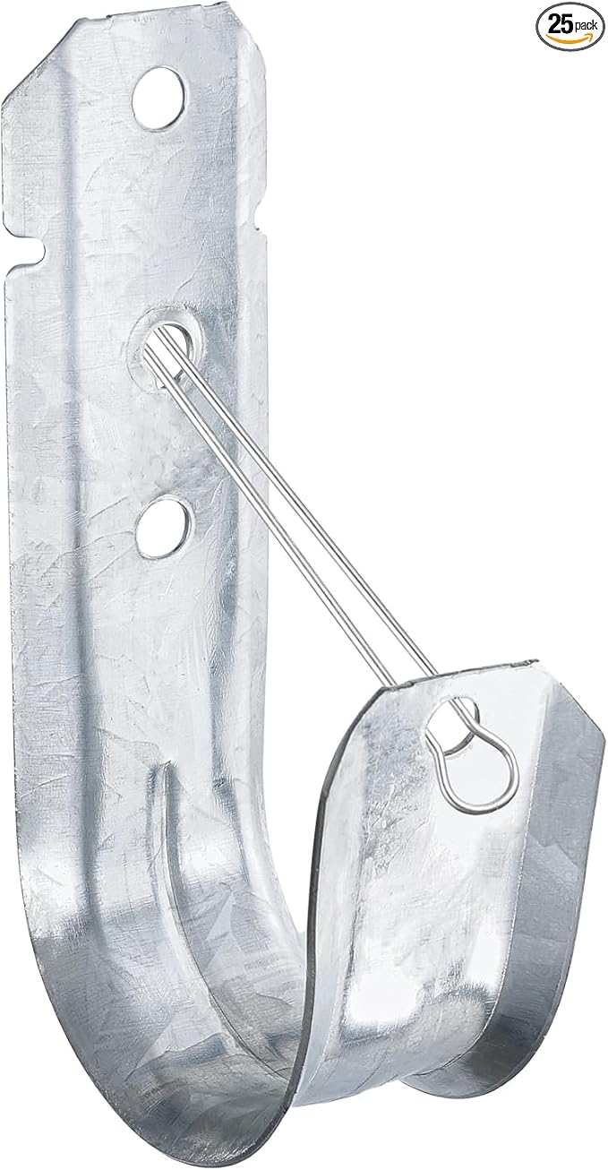 COCODE 25 Pack Wall Mount 2’’ J Hooks with Retainer Clip Galvanized Steel Cable Hangers Heavy Duty Utility Hooks Cable Management Support for Structured Cabling