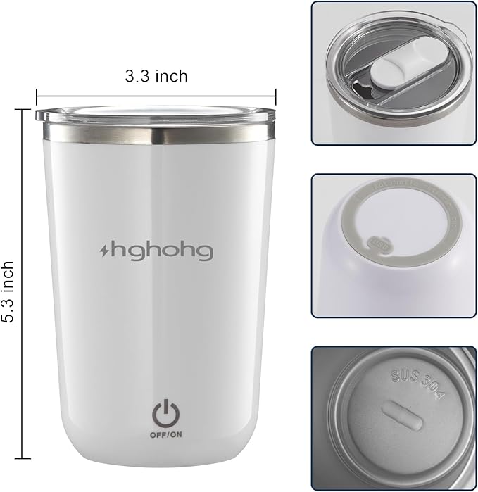 HGHOHG Self Stirring Coffee Mug, 2025 New Automatic Magnetic Stirring Cup, 12Oz, Rechargeable Electric Mixing Cup for Coffee, Milk, Tea,Portable For Travel, Office,School, Gym And Gift (White)