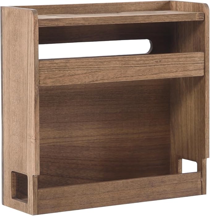 KIRIGEN WiFi Router Storage Box, Wooden Wireless Router Organizer Rack Shelf Power Cord Socket Storage Shelf Cable Management and Organizing Box for Office and Home Dark Brown LYQ-DBR