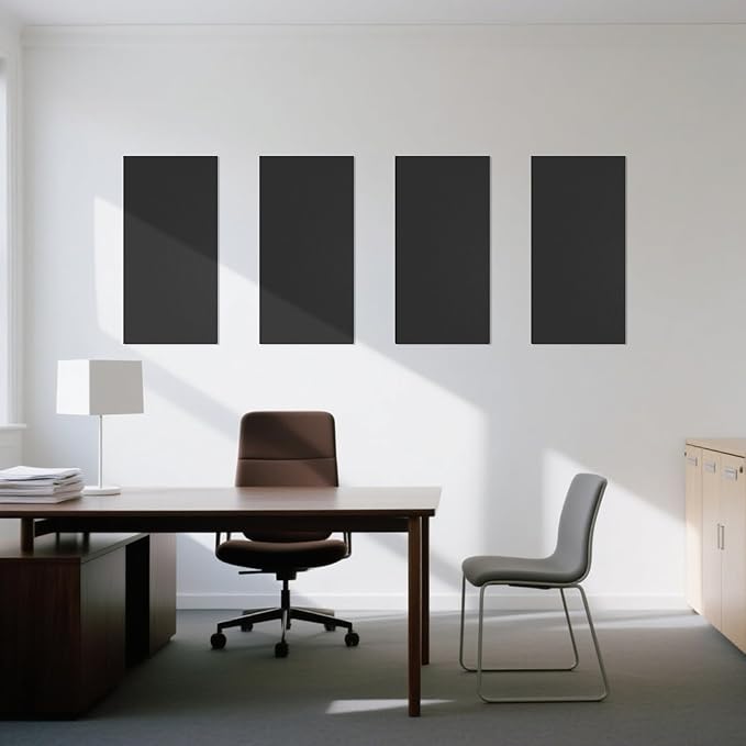 Art3dwallpanels 4 PCS Acoustic Panels, 24''x12'' Fabric Soundproof Wall Panels, Easy-Hook Mounting Sound Absorbing Panels for Studios, Office, Home Theater, Black