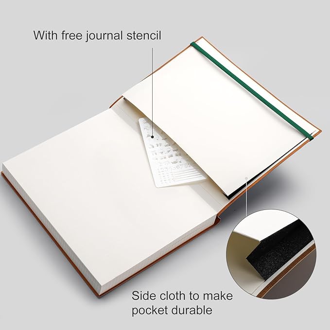 AHGXG Bullet Dotted Journal - Large A4 Notebook Dotted, 8.5''×11'', 320 Pages Dot Grid Notebook, 100gsm Thick Paper, Leather Softcover, with Journal Stencils, Inner Pocket - Green