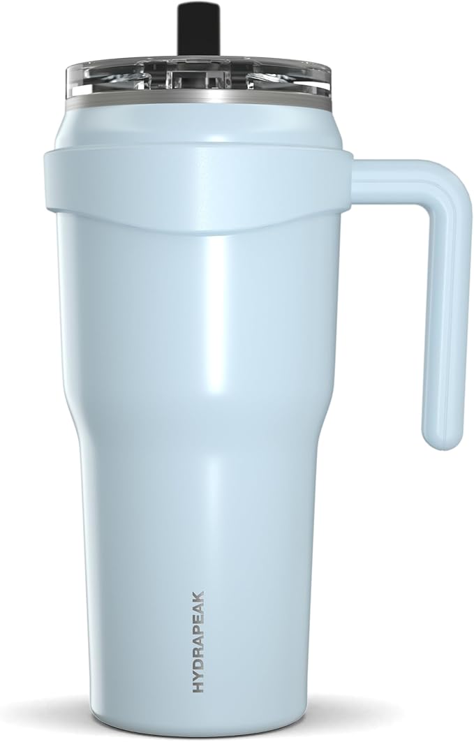 Hydrapeak Roadster 40oz Stainless Steel Tumbler Double Wall Vacuum Insulated Water Bottle With Handle And 2 in 1 Straw Lid (Powder Blue)