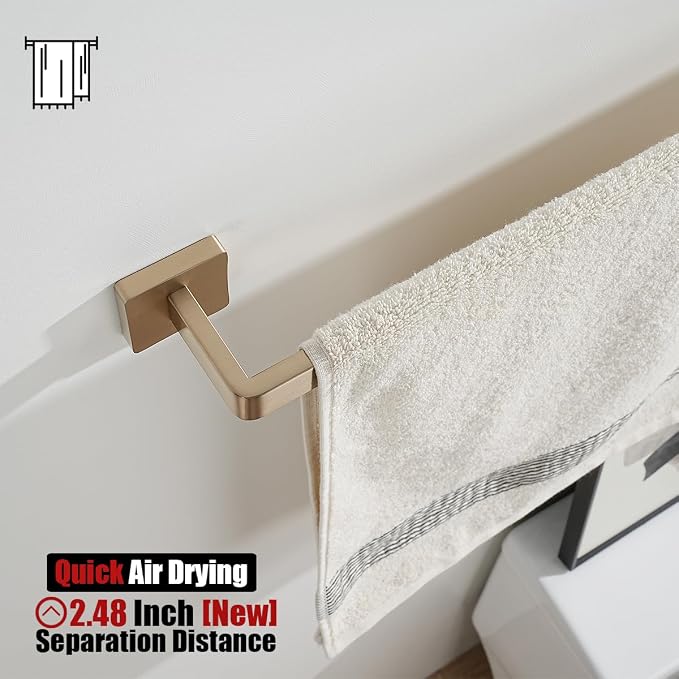 JQK Champagne Bronze Towel Bar, 16 Inch 304 Stainless Steel Thicken 0.8mm Towel Rack Bathroom, Towel Holder Wall Mount, Total Length 18.41 Inch, TB250L16-CB