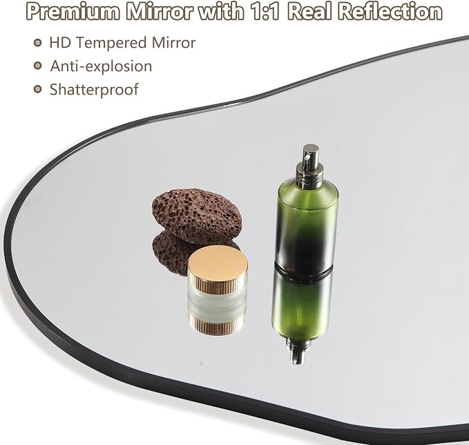 Mirrorons Irregular Wall Mirror 63×24, Black Asymmetrical Bathroom Mirror, Oval Aesthetic Mirror, Full Length Mirrors, Shatterproof Black Bathroom Mirrors