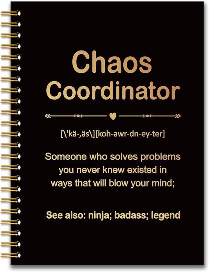 YAZMEEN Chao Coordinator Black Gold Spiral Notebook（160 Pages） Chao Coordinator Definition Hardcover Notebook Employee Appreciation Gift Office Humor Gift Funny Birthday Gift for Teacher Boss Leader
