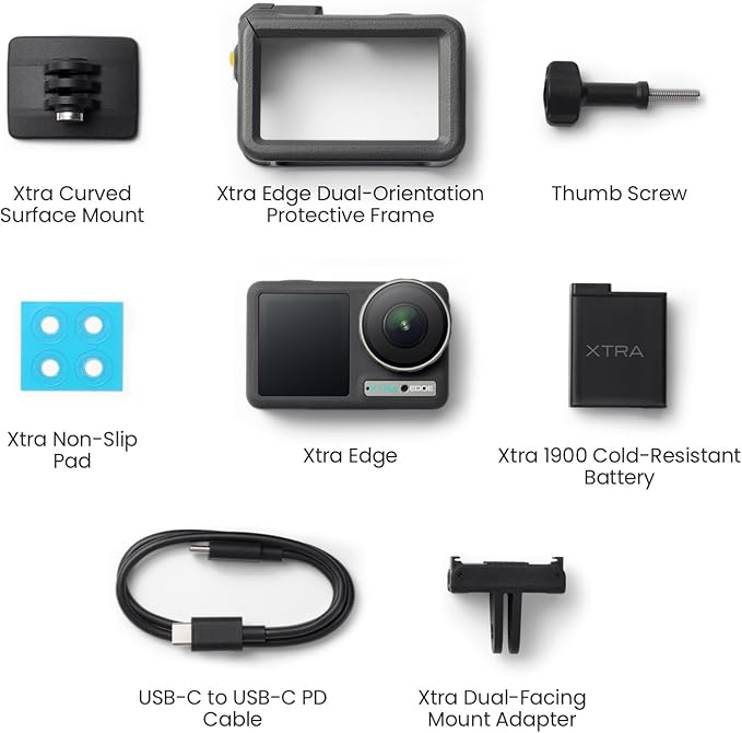 Xtra Edge Action Camera, 1/1.3" Sensor & 4K Cinematic Video, Hyper Stabilization, Waterproof Camera to 52 Ft, 3-Hour Battery, Universal Quick Mount, Vlogging Camera for Adventure Photography