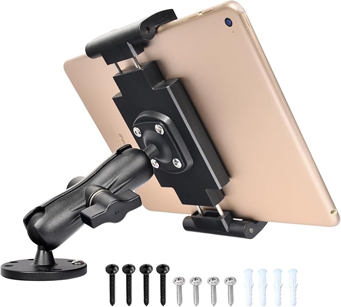 VAUBORTTI Heavy-Duty Tablet Mount, Aluminum Arm, Screw-Locked Holder, Industrial AMPS Base – Fits RAM B Size – Truck, Car, RV Dash, Desk, Wall Mount – 7–12.9" iPad Pro, Air, Mini, Galaxy Tab Holder