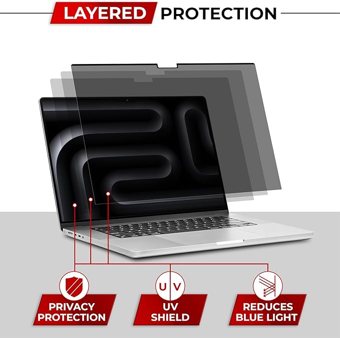 SightPro Magnetic Privacy Screen for MacBook Pro 16 Inch (2021-2024, M1, M2, M3, M4, Pro, Max) Removable Laptop Privacy Filter Shield and Protector