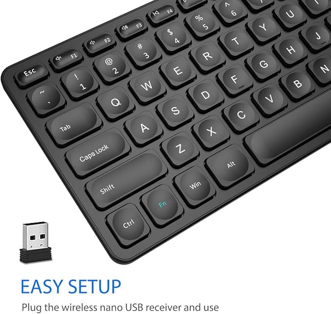 Arteck 2.4G Wireless Keyboard Ultra Slim Full Size Keyboard with Numeric Keypad and Media Hotkey for Computer/Desktop/PC/Laptop/Surface/Smart TV and Windows 10/8/ 7 Built-in Rechargeable Battery