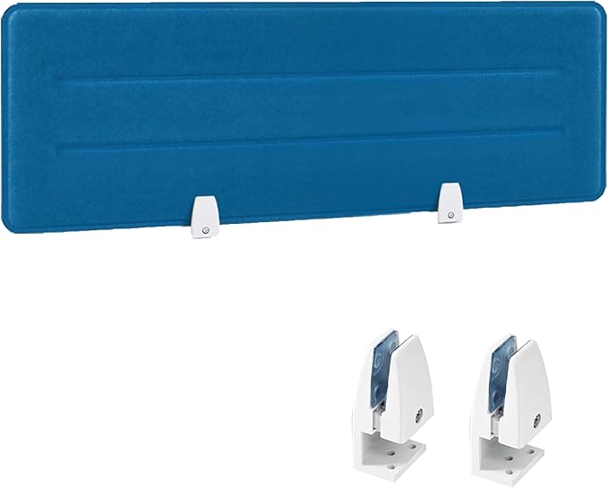 Desk Divider Panel, 34.6" x 11.8", Blue – Clamp-On with 2 L-Clips, Soundproof Noise Reducing Privacy Screen for Office or Home Desk, High Quality Polyester