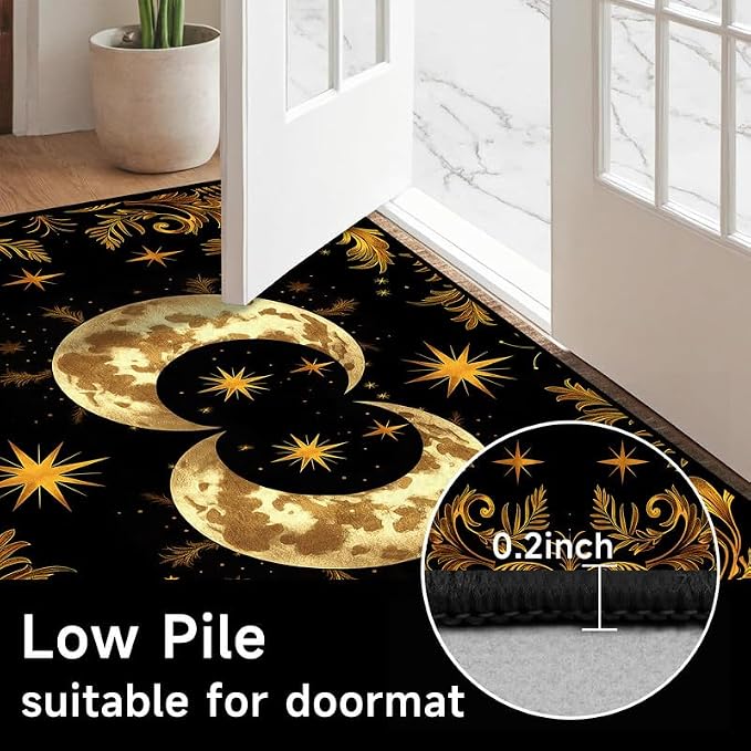 Sun Moon Star Area Rug 3'x5' Golden Boho Carpet Non-Slip Washable Low Pile Floor Mat for Entryway Bedroom Living Room Nursery Playroom Classroom Home Decor