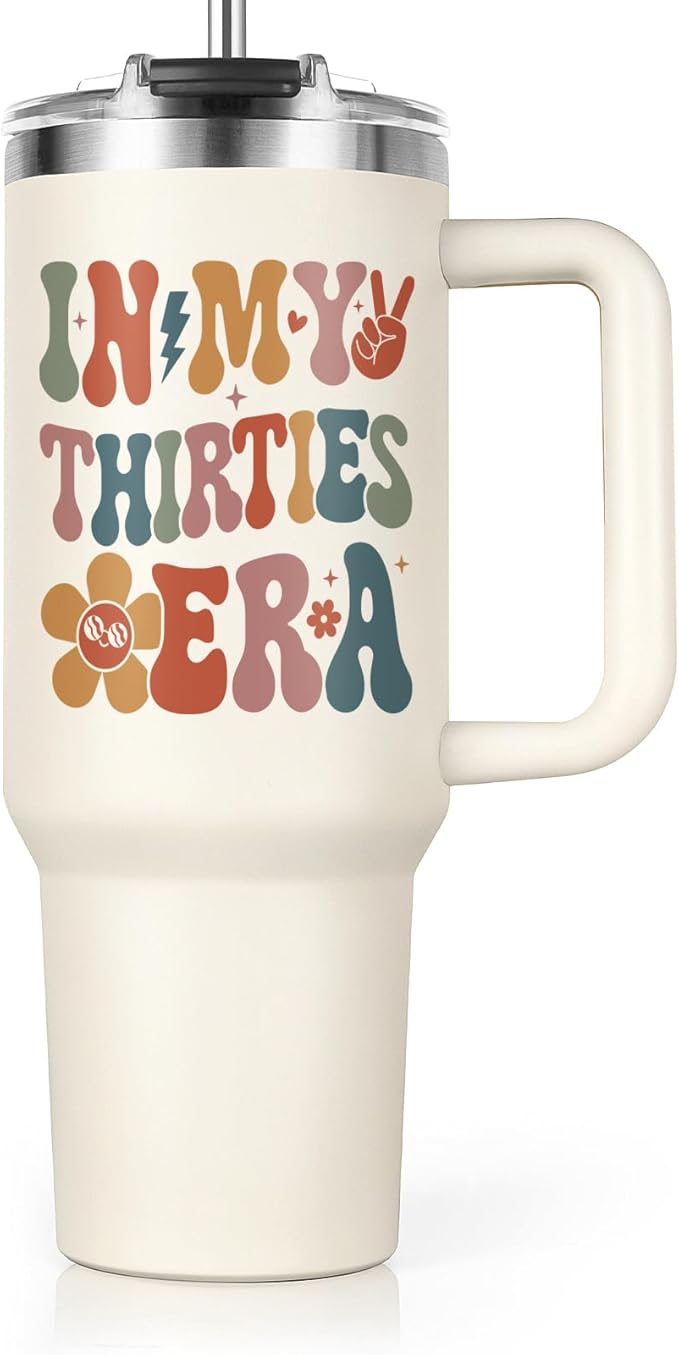 Shqiueos 30th Birthday Gifts for Women 40oz Tumbler with Handle and Straw Lid, 30 Year Old Gifts for Her, Best Friend, Sister, Daughter, 30s Birthday Decoration-In My Thirties Era Cup Water Bottle