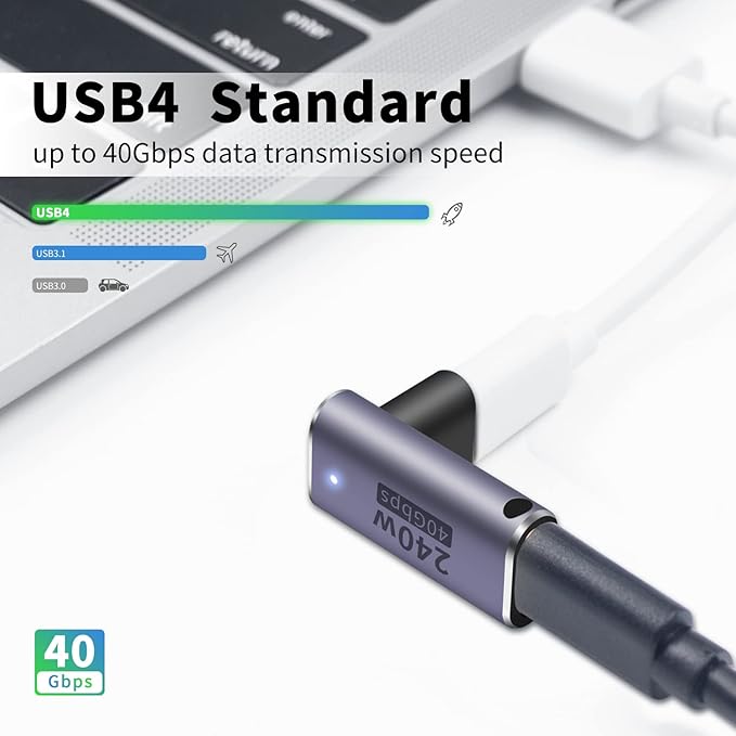 Poyiccot USB C Coupler 240W, USB C Female to Female Adapter, 90 Degree Type C Extender Coupler Supports 40Gbps Data Transfer & 8K Video Output for Thunderbolt 4/3 iPad, MacBook, 2-Pack