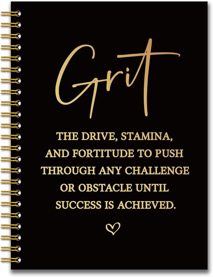 YAZMEEN Inspirational Black Gold Spiral Notebook（160 Pages） Grit Definition Blank Hardcover Notebook Office Journal Gift Funny Encouragement Gift for Women Men Employee Colleague Boss Office Worker