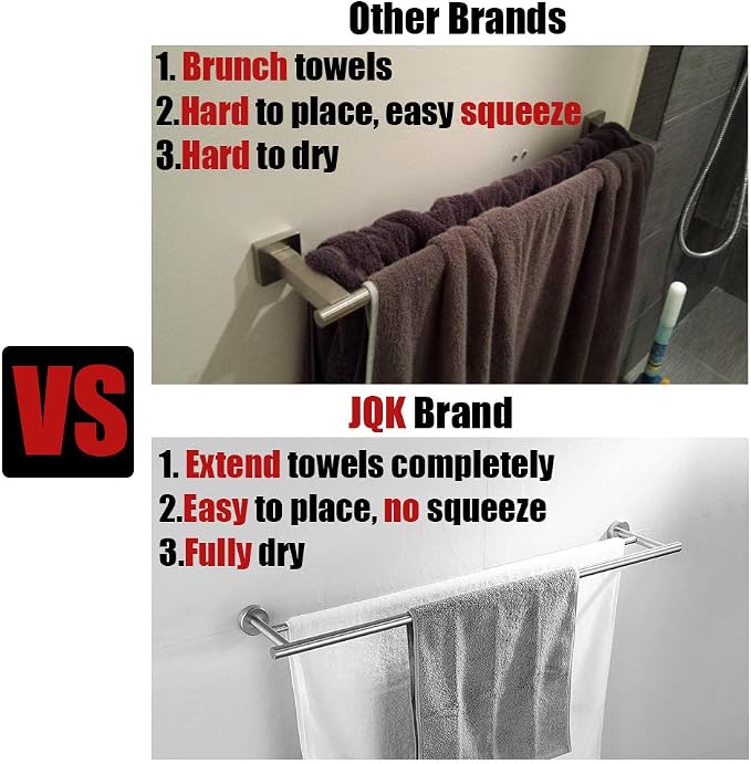JQK Double Bath Towel Bar, 39 Inch 304 Stainless Steel Thicken 1mm Towel Rack for Bathroom, Bath Towel Holder Polished Chrome Wall Mount, Useable Length 36 Inch, TB100L36-CH