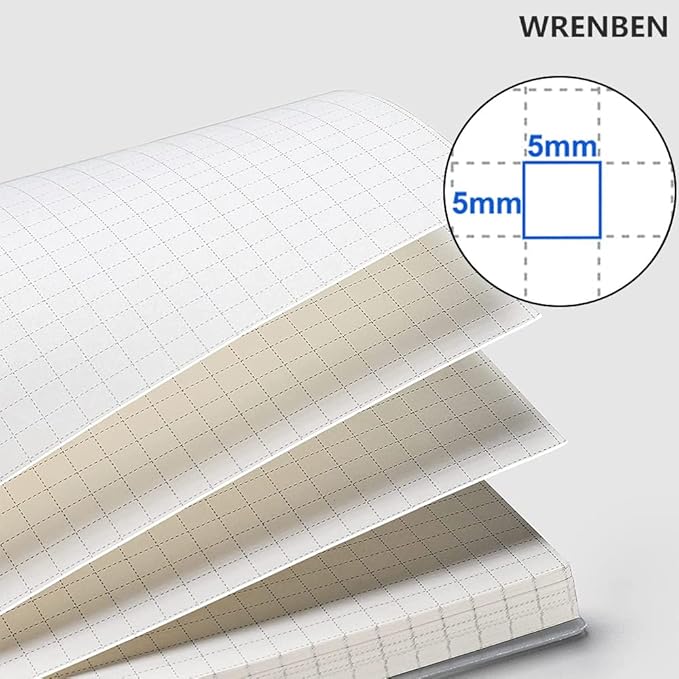 WRENBEN Graph Paper Spiral Notebook 8.5 x 11 Inches 240 Pages, A4 Grid Journal with 120gsm Thick Graphing Paper, Large Math Notebook 1/5 Inch Squares with Water-proof PVC Cover (3 Pack, A4)