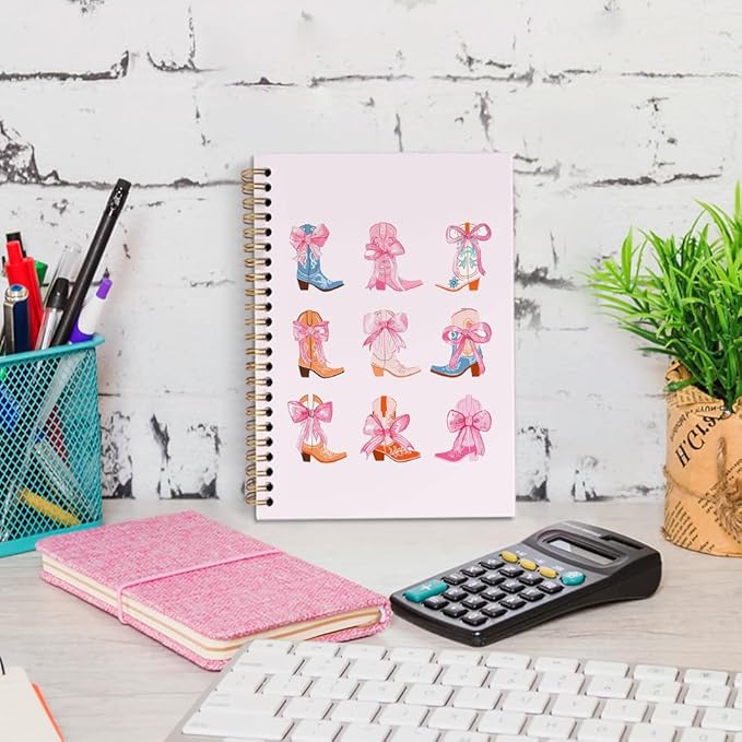 dvhdajed Coquette Western Spiral Notebook, Pink Cowgirl Boots Journaling Notebooks, Preppy Cowgirl Spiral Journal for Girls Women, Girly Western Office School Supplies Gifts, 5.5x8.3 In