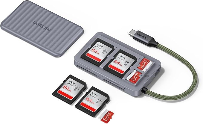 UGREEN USB C SD Card Reader with SD Card Holder, High-Speed Memory Card Reader Adapter with 4 Card Storage Case Holder for Cameras SD/Micro SD Card Compatible with iPhone 16 15, Samsung Galaxy etc