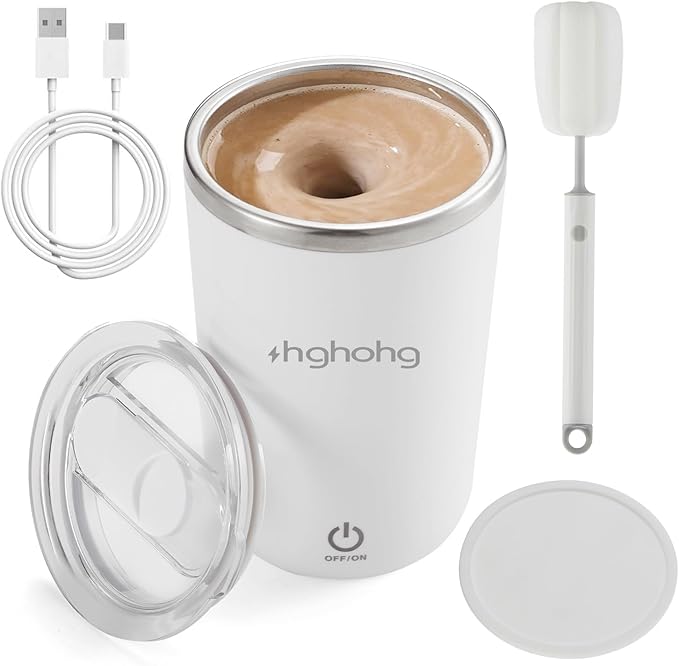 HGHOHG Self Stirring Coffee Mug, 2025 New Automatic Magnetic Stirring Cup, 12Oz, Rechargeable Electric Mixing Cup for Coffee, Milk, Tea,Portable For Travel, Office,School, Gym And Gift (White)