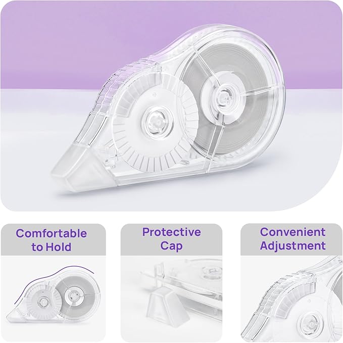 JEFURE 4 Pcs Correction Tape, 98.43 Ft White Wrong Out Tear-Resistant Bulk, Instant Corrections Easy To Use Applicator for School, Office, Note Taking, Journal (Tape Width 0.2 in，Clear)