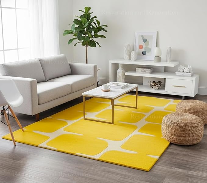 Restoration and Renovation Modern Wool Area Rug - Contemporary Abstract Geometric Design, Thick & Soft Hand-Tufted Carpet - Ideal for Indoor Decor in Living Room, Bedroom (Honey, 2.6' x 8')