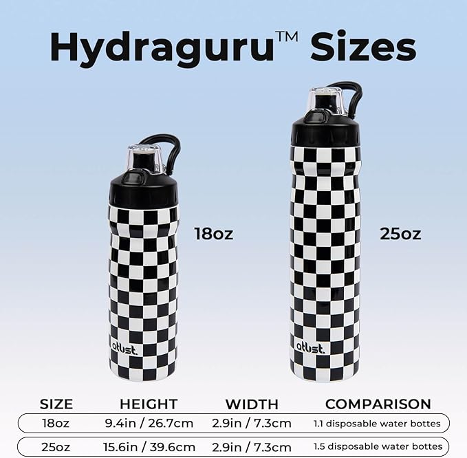 Magnetic Water Bottle with Straw 18 oz - Stainless Steel Insulated Tumbler for Gym & Bike (Fits Holders) - Leak Proof Pop-Up Lid, 2-in-1 Sip or Chug, Handle & Cute Black Checkered Print