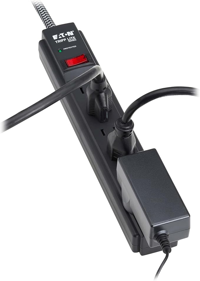 Eaton Tripp Lite Series 6-Outlet Surge Protector Power Strip, Flat Plug 10ft Braided Extension Cord, 1200 Joules, 15A Circuit Breaker, Lifetime Manufacturer's Warranty & $10,000 Insurance (TLP610DB)