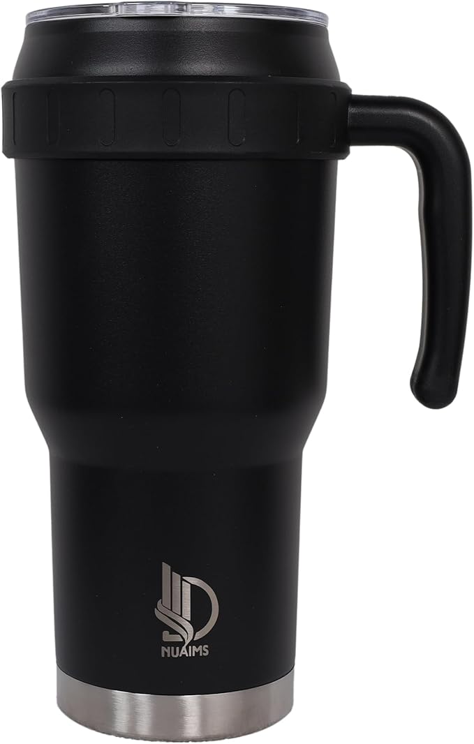 40 Oz Tumbler with Handle & Straw Lid, Insulated Stainless Steel Vacuum Flask, Double Wall Thermal Car Cup for Hot & Cold Drinks, Leak Proof, BPA Free (Charcoal Black)