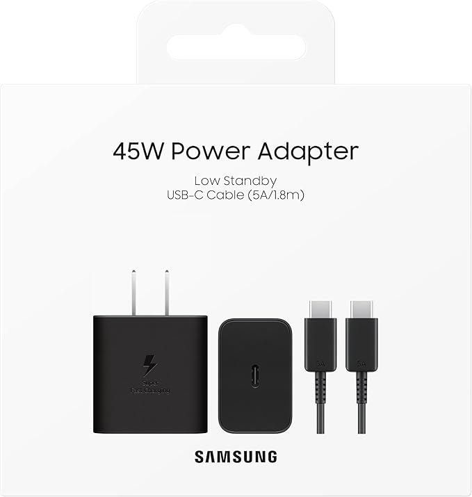 Samsung 45W Wall Charger Power Adapter with Cable Included, Super Fast Charging for Galaxy Phones, Tablets and USB Type C Devices, Low Standby Power Consumption, EP-T4511XWEGUS, White