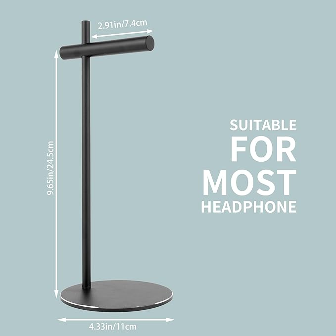 LinNature Aluminum Alloy Headphone Stand for Desk with Non-Slip Base - Universal headset stand Compatible with Over-Ear, On-Ear and Neckband Headphones (Black)