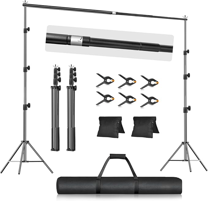 EMART 10x8.5FT Backdrop Stand, Photo Video Studio Adjustable&Lockable Heavy Duty Background Support System Kit with 6 Backdrop Clamps, 2 Sandbag and Carry Bag for Photography, Parties, Wedding, Video