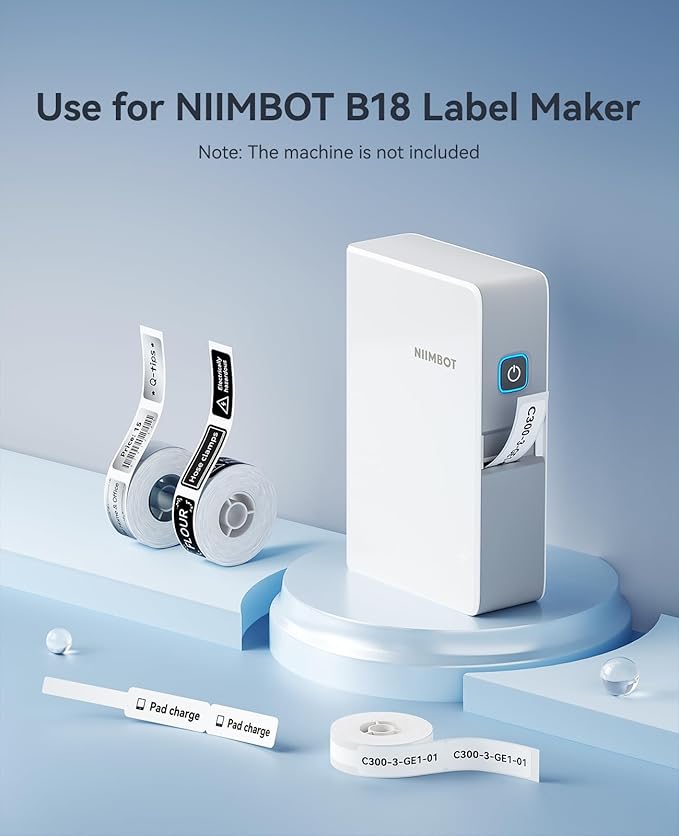 NIIMBOT B18/N1 Thermal Transfer Labels 0.51" x 1.37" (13x35mm), Only for B18/N1 Label Maker, PET Material, Waterproof and High-Temperature Resistance, Long Storage Time,Luminous
