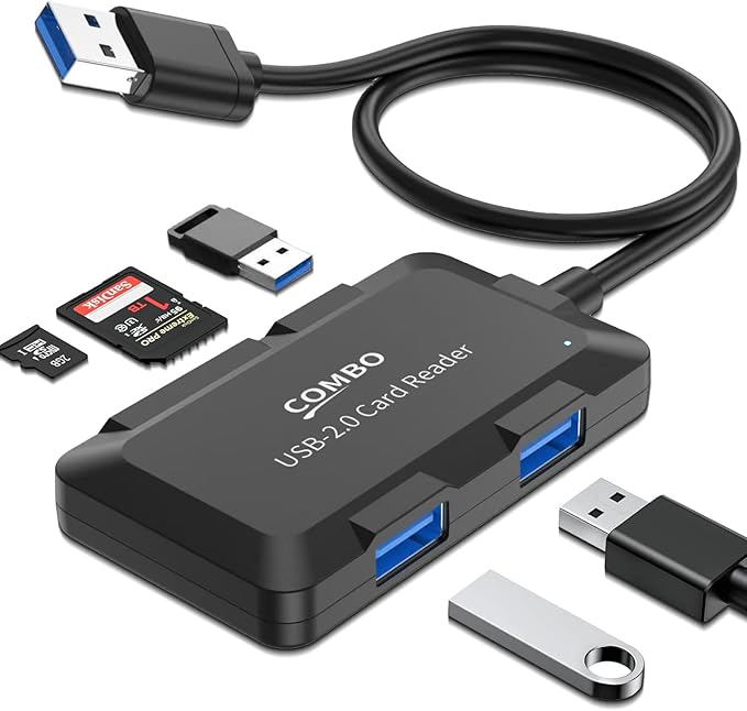 5 in 1 USB Hub with SD/TF Card Reader, USB Extender with 3 USB-A Ports for Laptop, PC, Desktop, Mouse, Keyboard, Projector and More(Black/3.3FT Cable)