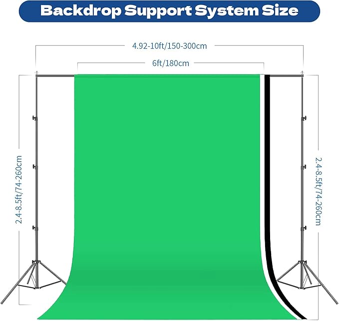 Photography Softboxes Kit with 8.5x10ft Backdrop Stands, 5 Tripod Stands, 3 Color Background Screen, Softbox with 85W Led Bulb, Photo Studio Equipment for Video Shoot, Product & Portrait