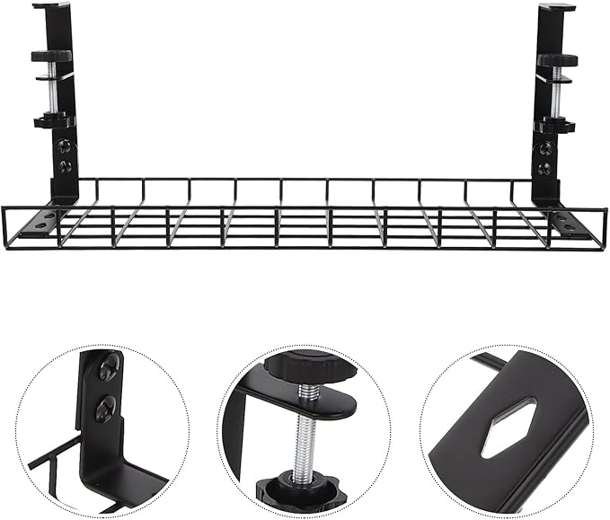 Under Desk Cable Management Tray No Drill Cord Organizer Holder Large Capacity Wire Rack for Office Desk Cable Storage 500Mm Black