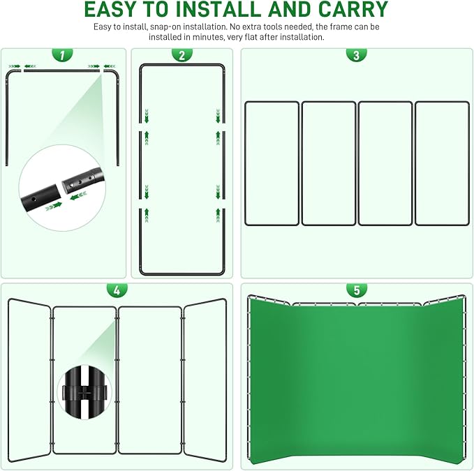 7.87ft x 13.12ft Green Screen Backdrop with Stand,Zyernar Large Green Collapsible Backdrop with Stand foror Photo Studio Video Shooting,YouTube Tutorials and Real-Time Videos, Streaming Games,Stage