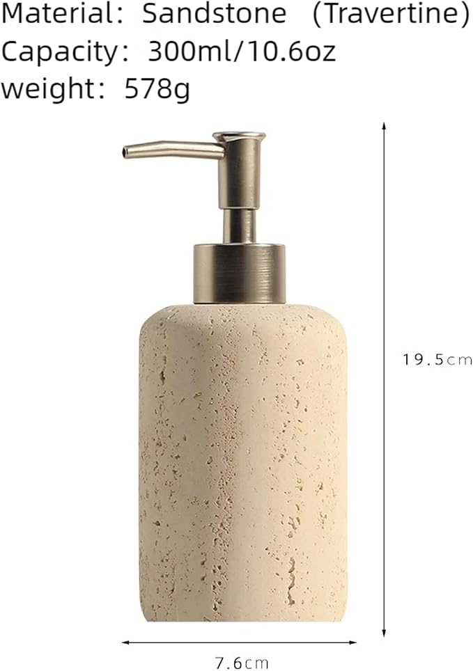 Liquid Soap Dispenser Refillable Stone Soap Dispenser Beige Travertine Liquid Shampoo Bottles Marble Hand Soap Dispenser for Bathroom Kitchen Decor