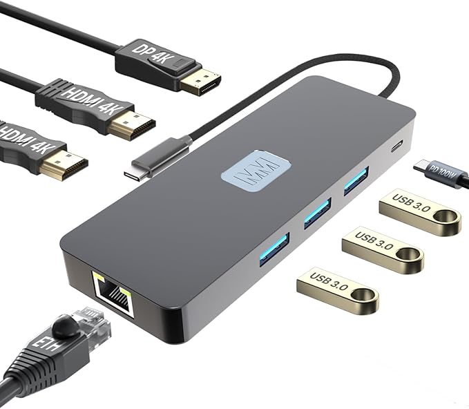 MMOBIEL USB-C Hub to Dual HDMI & DisplayPort 4K@60Hz, 100W Power Delivery, 3X USB 3.0, ETH 1000Mbps– 8-in-1 USB Hub Docking Station – USB-C Adapter Quadruple Display Multiport for Laptop, Tablet etc.