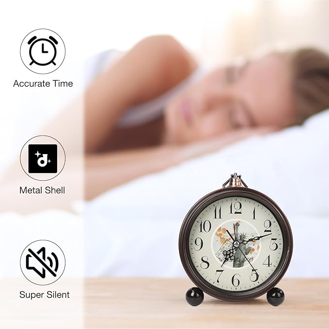 Blusaryme Loud Alarm for Deep Sleepers Desk Vintage Alarm Clock 5.25 inch Small Battery Operated Retro Clock Bedroom Live Room Decor Gift Clock