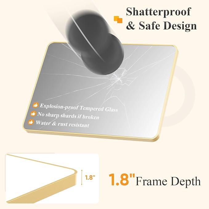 Sweetcrispy Bathroom Mirror for Over Sink, 26x38 Inch Wall Mount Mirror with a Rounded Rectangle and Matte Metal Frame, Modern Wall Vanity Mirrors for Home Decor, Living Room, Bedroom, Gold