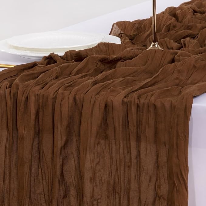 Socomi 6pcs Brown Coffee Fall Thanksgiving Cheesecloth Table Runner Boho Rustic Gauze 120 inch 10FT Cheese Cloth Runner for Wedding Party Baby Shower Birthday Home Decor Holiday Decorations