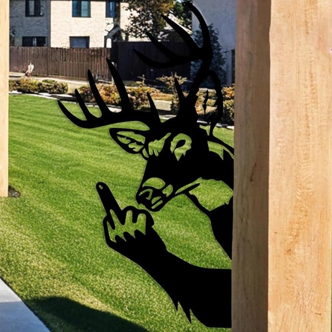 Funny Deer Metal Sign, Humorous Outdoor Hunting Wall Art, Rustic Cabin Lodge Man Cave Garage Decor, Unique Deer Silhouette Plaque, Gag Gift for Hunters, Friends, Dad, Men’s Birthday